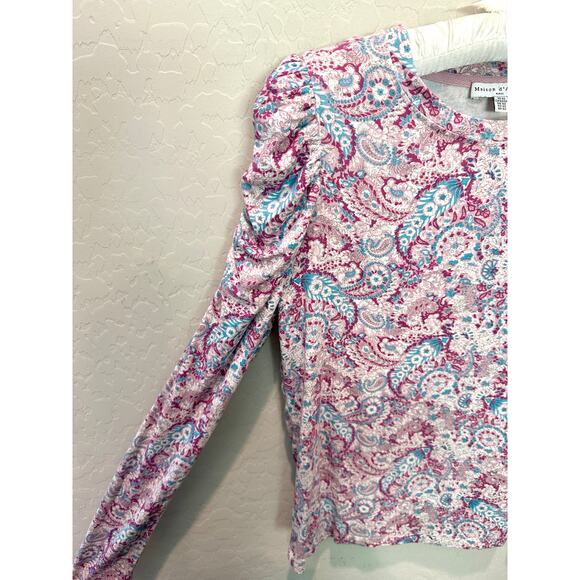 MAISON D’ AMELIE | Pink Paisley Ruched Sleeve Long Sleeve Top | XS - Picture 3 of 8